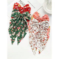 Polyester fiber hairpin 1pc Christmas Bowknot Long Tail Hair Clip, Polyester Fiber Material, Fashionable & Casual Hair Accessory, Suitable For Daily Com